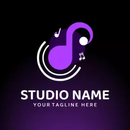 Vibrant Purple Music Note Design with Dynamic Elements Logo Template
