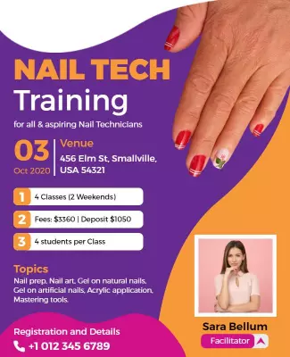 Vibrant Purple Nail Tech Training Workshop Poster Template