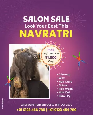 Vibrant Purple Navratri Salon Sale Service Offer Poster Template