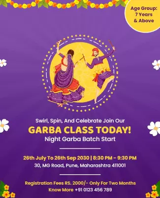 Vibrant Purple Night Garba Dance Class Poster Template