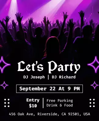Vibrant Purple Nightclub Dance Party Poster Template