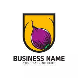 Vibrant Purple Onion Inside a Yellow Shield Logo Template