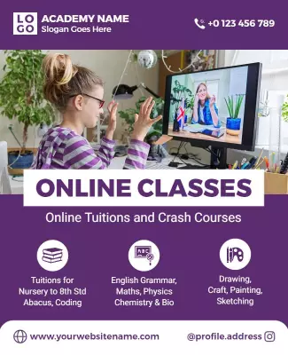 Vibrant Purple Online Tuition Classes and Courses Poster Template