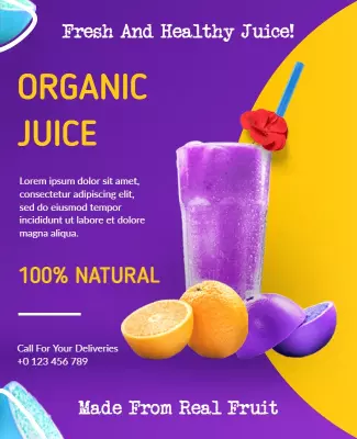 Vibrant Purple Organic Juice Promotion Poster Template