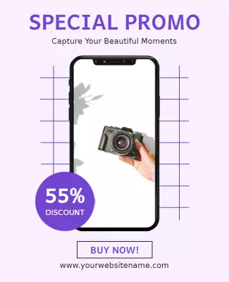 Vibrant Purple Photography Promotion Sale Poster Template