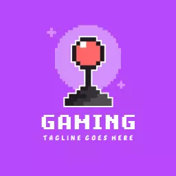 Vibrant Purple Pixel Art Joystick Celebrating Gaming Logo Template