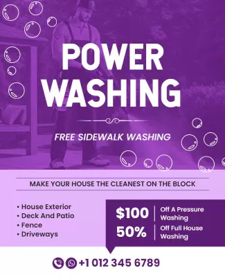 Vibrant Purple Power Washing Service Promotion Poster Template