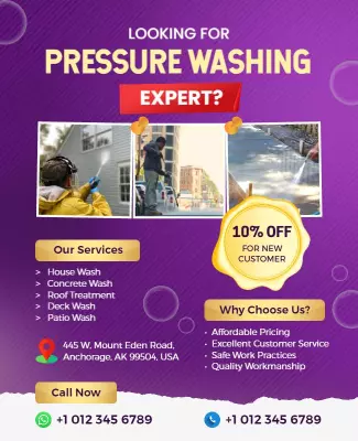 Vibrant Purple Pressure Washing Services Promotion Poster Template
