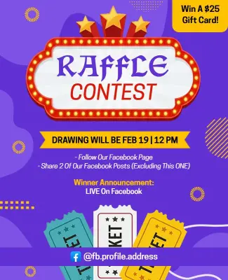 Vibrant Purple Raffle Contest Announcement Poster Template