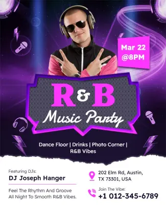 Vibrant Purple R&B Music Party Nightlife Flyer Template