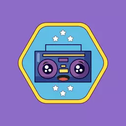 Vibrant Purple Retro Boombox with Stars and Playful Design Logo Template