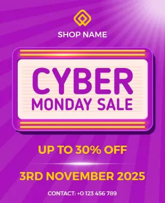 Vibrant Purple Retro Cyber Monday Sale Poster Template