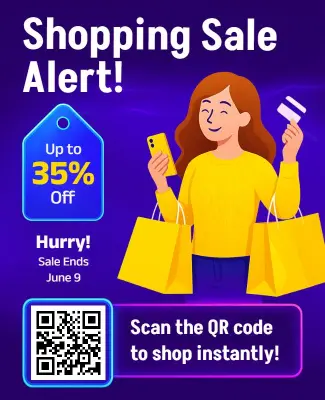 Vibrant Purple Shopping Sale Promotion Alert Flyer Template