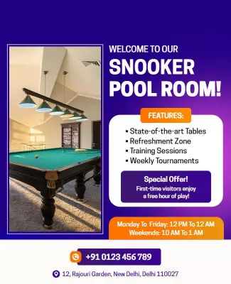 Vibrant Purple Snooker Pool Room Announcement Poster Template