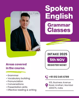 Vibrant Purple Spoken English Grammar Classes Poster Template