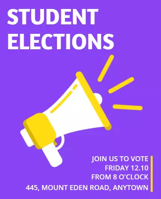 Vibrant Purple Student Elections Voting Announcement Poster Template
