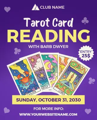Vibrant Purple Tarot Card Reading Event Poster Template