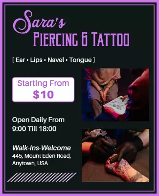 Vibrant Purple Tattoo and Piercing Studio Promotion Poster Template