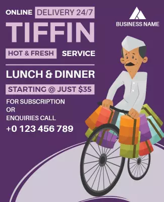 Vibrant Purple Tiffin Delivery Service Poster Template