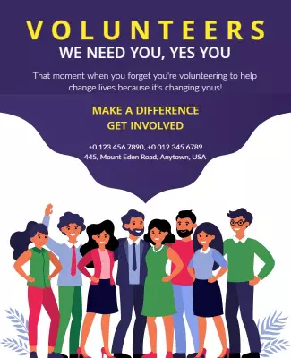 Vibrant Purple Volunteer Call to Action Poster Template