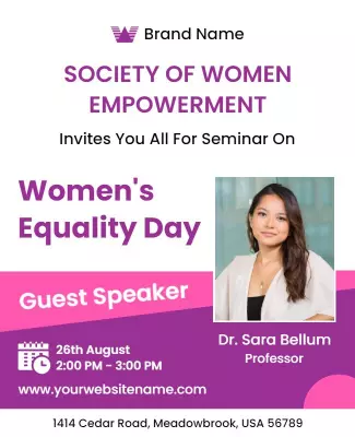 Vibrant Purple Women's Equality Day Seminar Invitation Poster Template