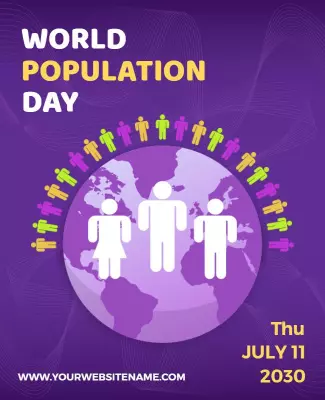 Vibrant Purple World Population Day Awareness Poster Template