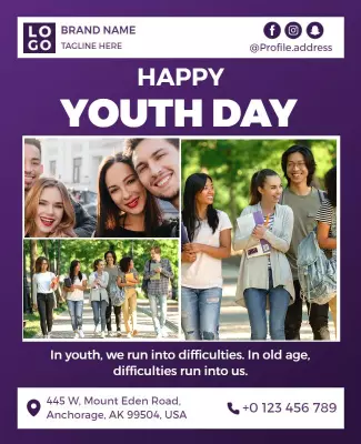 Vibrant Purple Youth Day Celebration Poster Template