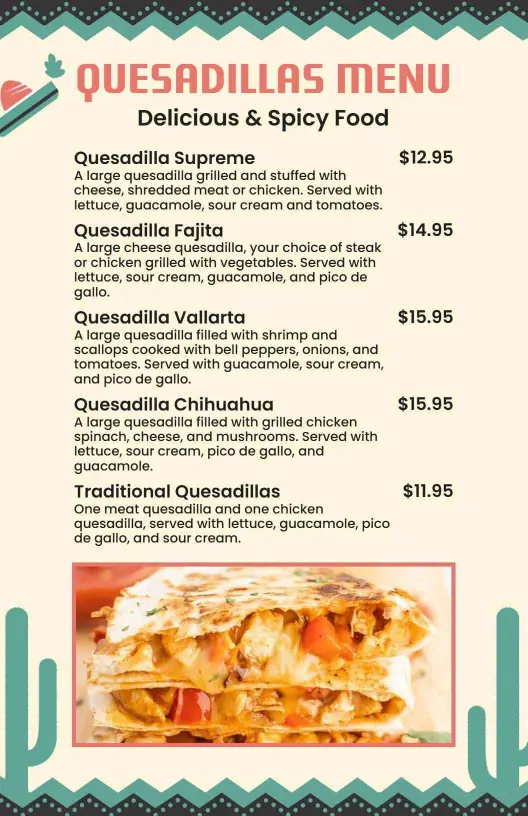 Vibrant Quesadilla Menu Template