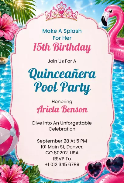 Vibrant Quinceañera Pool Party Invitation Template