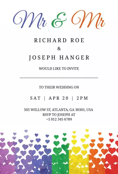Vibrant Rainbow Heart Themed Wedding Celebration Invitation Template