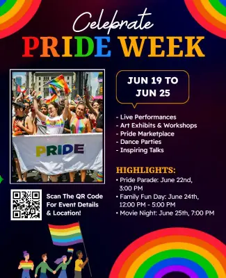 Vibrant Rainbow Pride Week Celebration Event Flyer Template