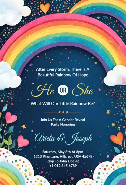 Vibrant Rainbow Themed Gender Reveal Celebration Invitation Template