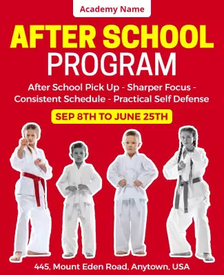 Vibrant Red After School Martial Arts Program Poster Template