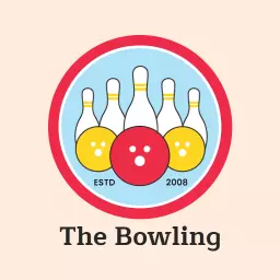 Vibrant Red and Blue Bowling Balls and Pins Logo Template
