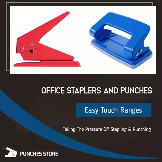 Vibrant Red and Blue Easy Touch Office Staplers Ad Template