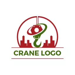 Vibrant Red and Green Crane Design Representing Construction Logo Template