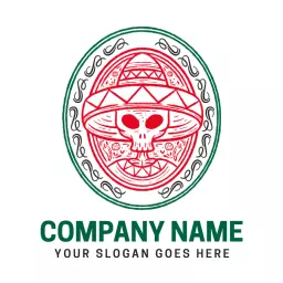 Vibrant Red and Green Mexican Skull Design Logo Template