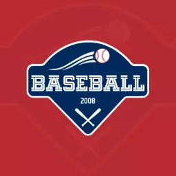 Vibrant Red and Navy Baseball Insignia with Bats Logo Template