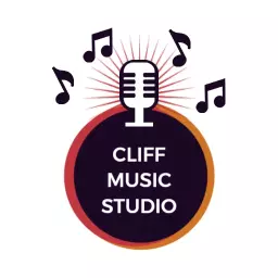 Vibrant Red and Orange Music Studio with Microphone Logo Template