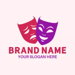 Vibrant Red and Purple Theater Masks Representing Drama Logo Template