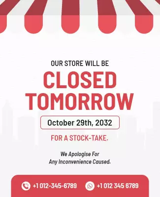 Vibrant Red and White Store Closure Announcement Poster Template
