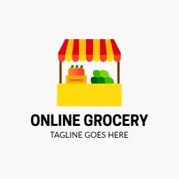 Vibrant Red and Yellow Online Grocery Market Logo Template