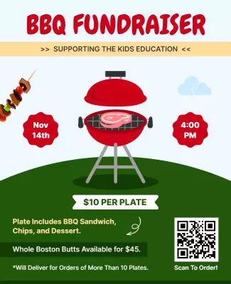 Vibrant Red BBQ Fundraiser for Kids Education Poster Template