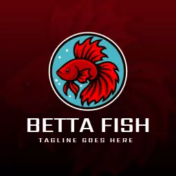 Vibrant Red Betta Fish Swimming in a Blue Circular Logo Template