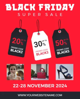 Vibrant Red Black Friday Super Sale Discount Offers Poster Template
