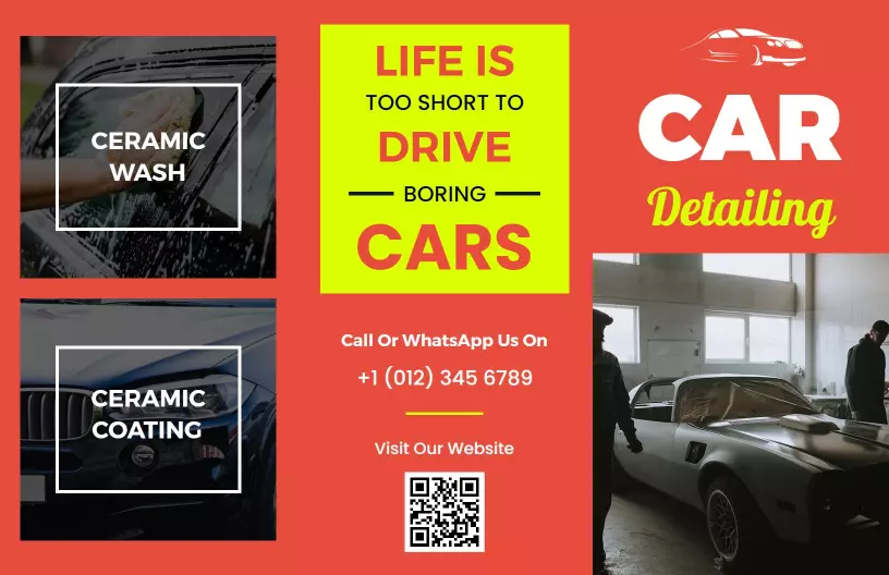 Vibrant Red Car Detailing Services Ceramic Wash and Coating Brochure Template