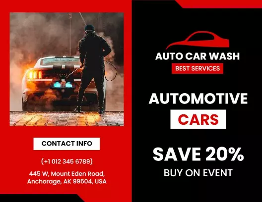 Vibrant Red Car Wash Services Automotive Brochure Template