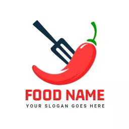 Vibrant Red Chili Pepper and Fork for Food Logo Template
