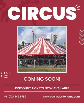 Vibrant Red Circus Coming Soon Ticket Discount Poster Template