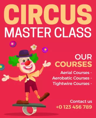 Vibrant Red Circus Master Class Course Offer Poster Template